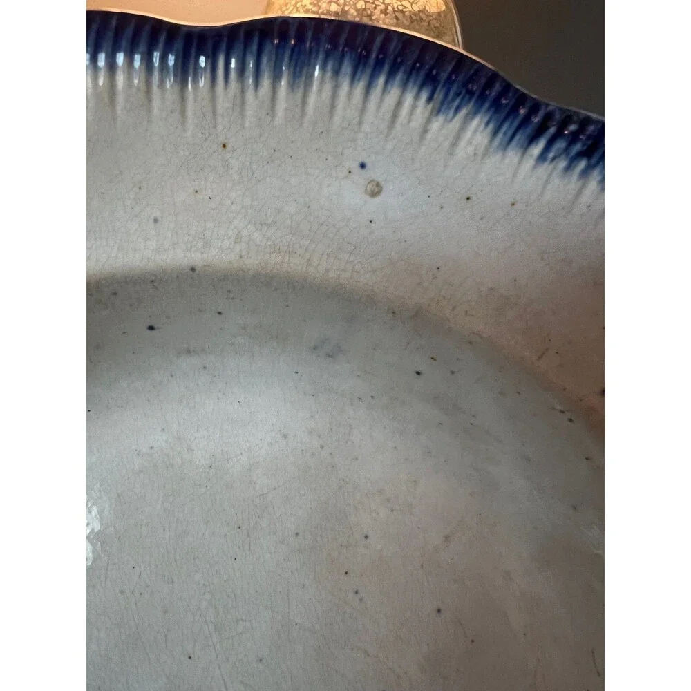 Antique Clews Warranted Staffordshire Flow Blue Bowl Shell Feather Edge